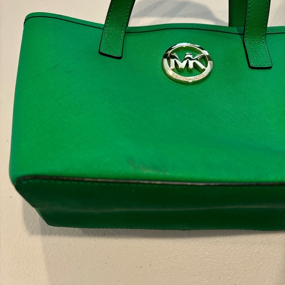Michael Kors Small Carryall Tote Kelly Green leather MK Purse Handbag - Picture 2 of 7